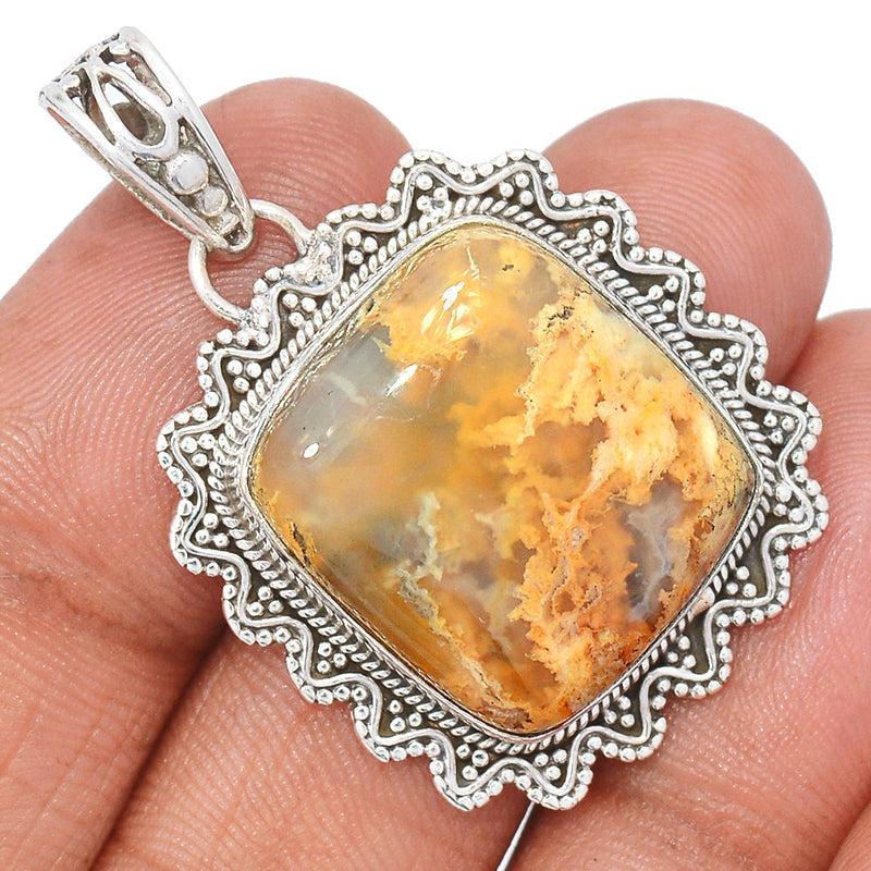 1.6" Fine Filigree - Graveyard Plume Agate Pendants - GYPP236