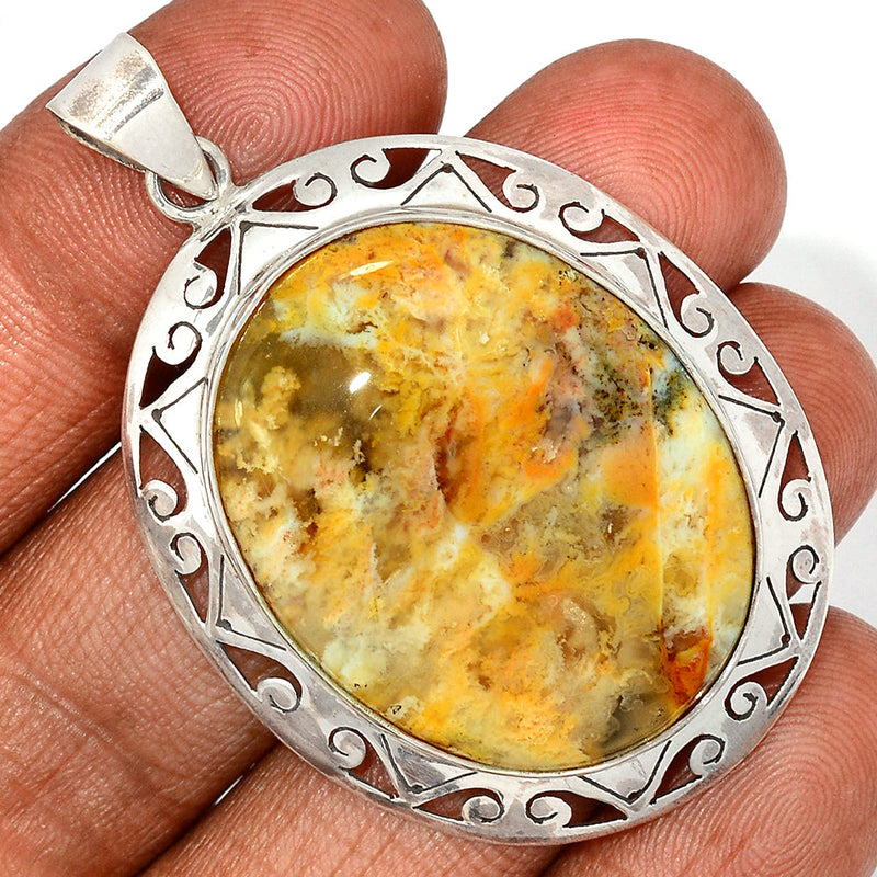 2.2" Fine Filigree - Graveyard Plume Agate Pendants - GYPP237