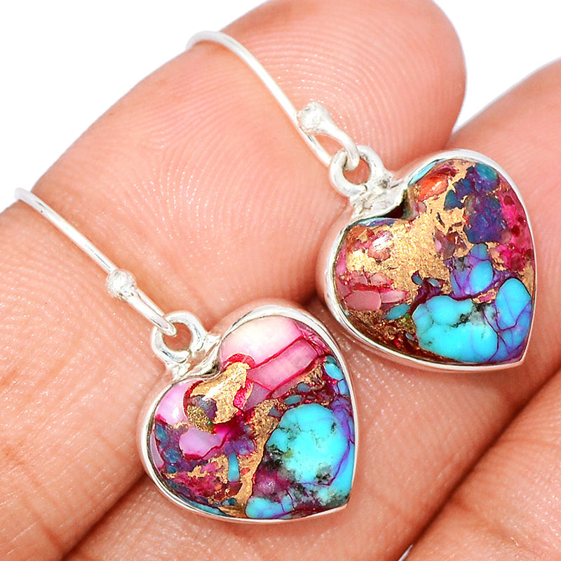 1.2" Heart - Kingman Pink Dahlia Turquoise Earrings - KPDE160