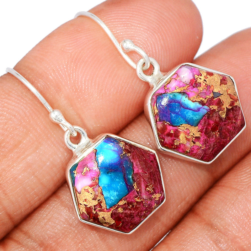 1.2" Kingman Pink Dahlia Turquoise Earrings - KPDE162