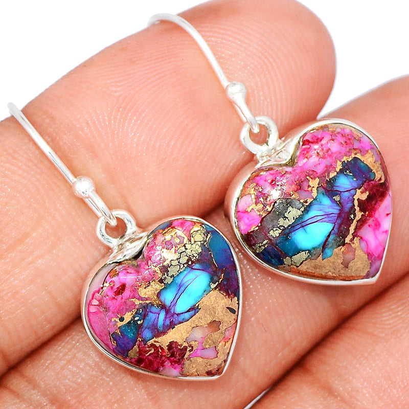 1.2" Heart - Kingman Pink Dahlia Turquoise Earrings - KPDE170