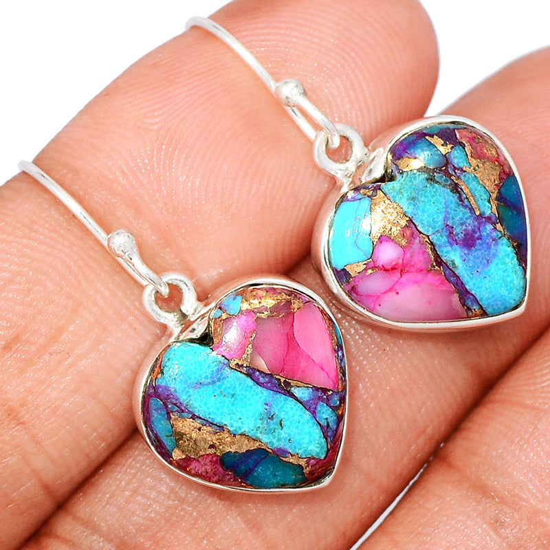 1.2" Heart - Kingman Pink Dahlia Turquoise Earrings - KPDE173