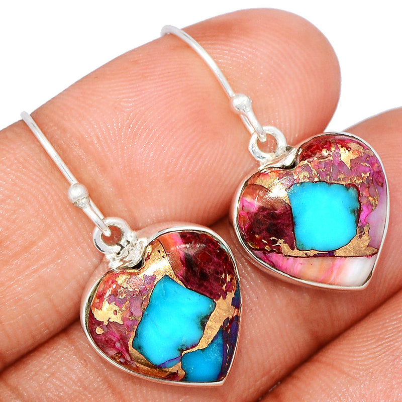 1.2" Heart - Kingman Pink Dahlia Turquoise Earrings - KPDE175