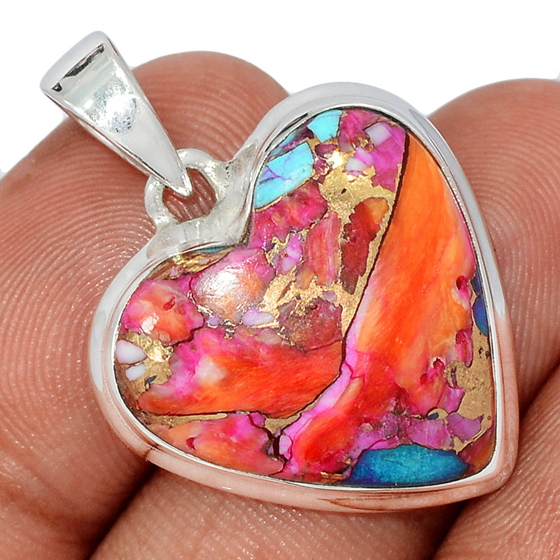 1.3" Heart - Natural Kingman Pink Dahlia Turquoise Pendants - KPDP124