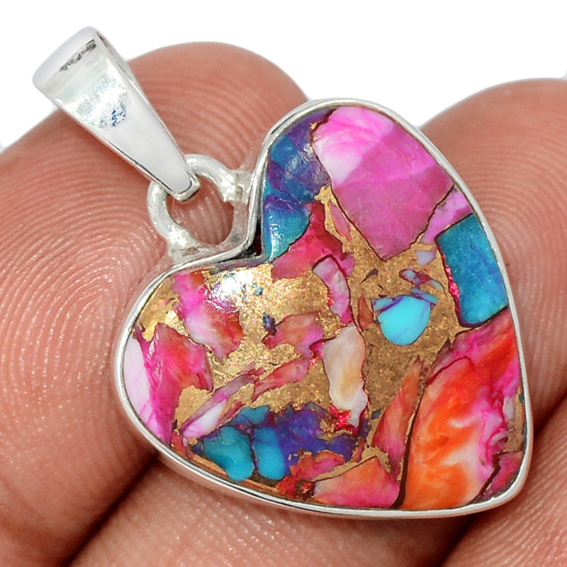 1.2" Heart - Natural Kingman Pink Dahlia Turquoise Pendants - KPDP126