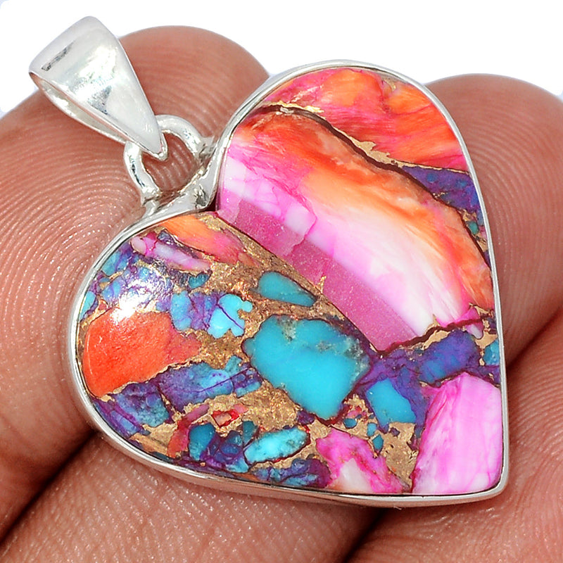 1.5" Heart - Natural Kingman Pink Dahlia Turquoise Pendants - KPDP132