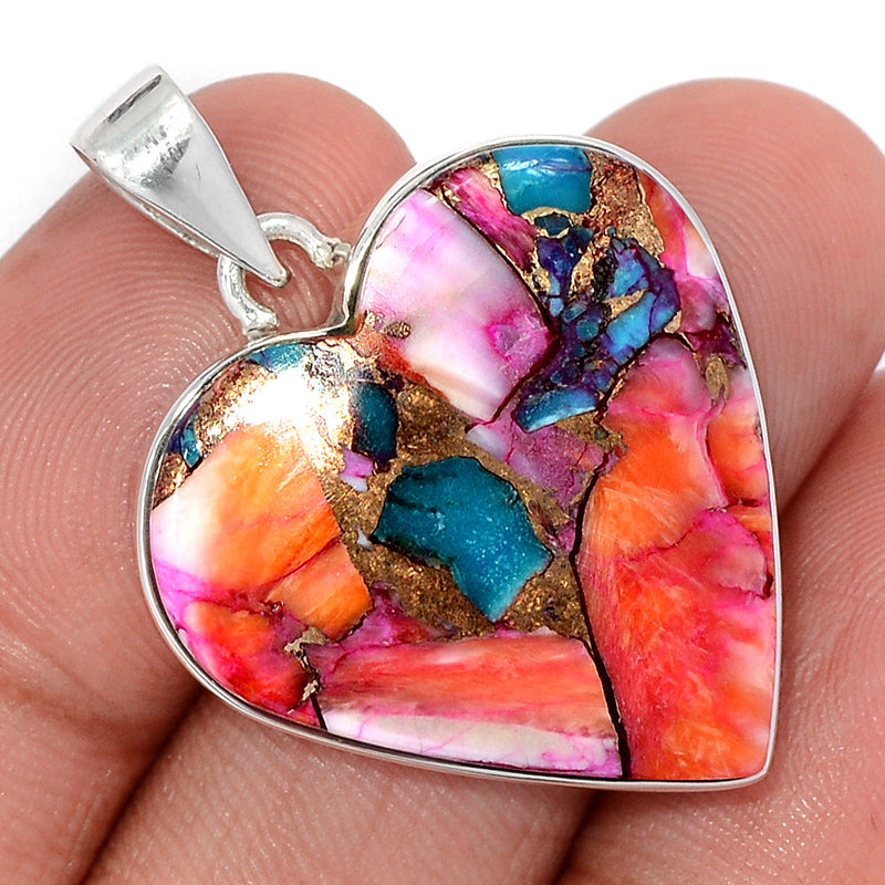 1.5" Heart - Natural Kingman Pink Dahlia Turquoise Pendants - KPDP140