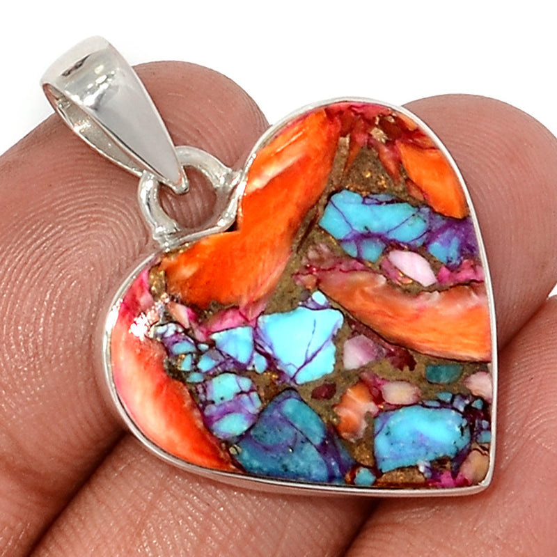 1.3" Heart - Kingman Pink Dahlia Turquoise Pendants - KPDP171