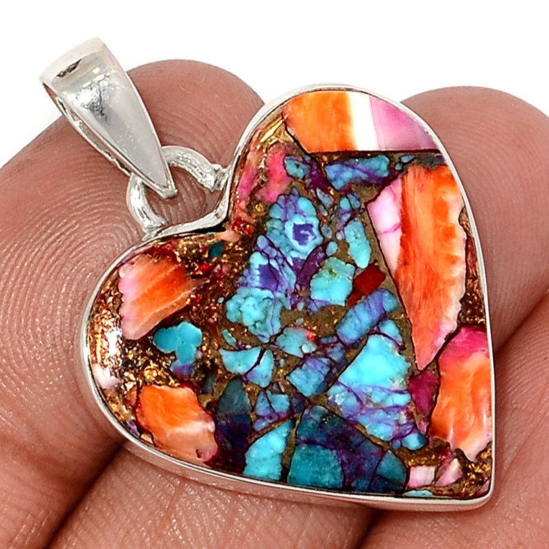 1.5" Heart - Kingman Pink Dahlia Turquoise Pendants - KPDP172