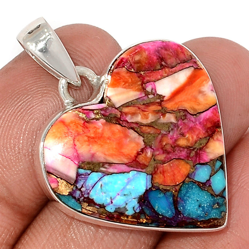 1.5" Heart - Kingman Pink Dahlia Turquoise Pendants - KPDP173