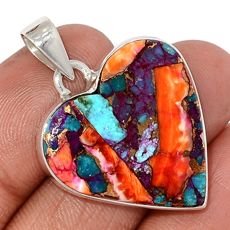 1.5" Heart - Kingman Pink Dahlia Turquoise Pendants - KPDP174