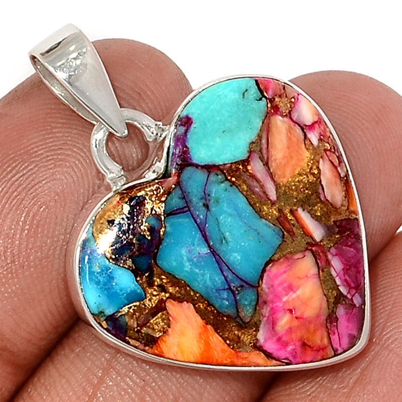 1.3" Heart - Kingman Pink Dahlia Turquoise Pendants - KPDP177