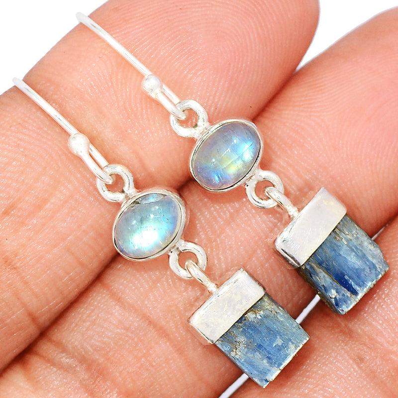 1.5" Kyanite Rough & Rainbow Moonstone Earrings - KYRE45