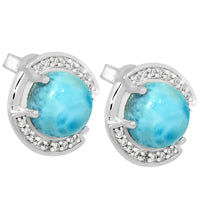 8*8 MM Round - Larimar & Cz Earrings - LRME3