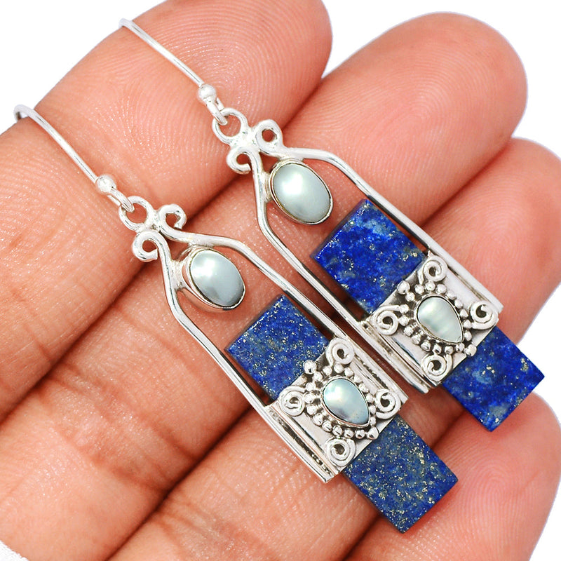 2" Lapis With Pearl Earrings - LPSE1590