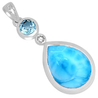 12*16 MM Pear - Larimar, Blue Topaz & Cz Pendants - LRMP12