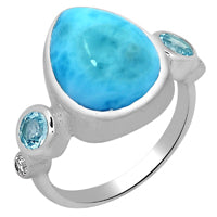 10*14 MM Pear - Larimar, Blue Topaz & Cz Rings - LRMR12