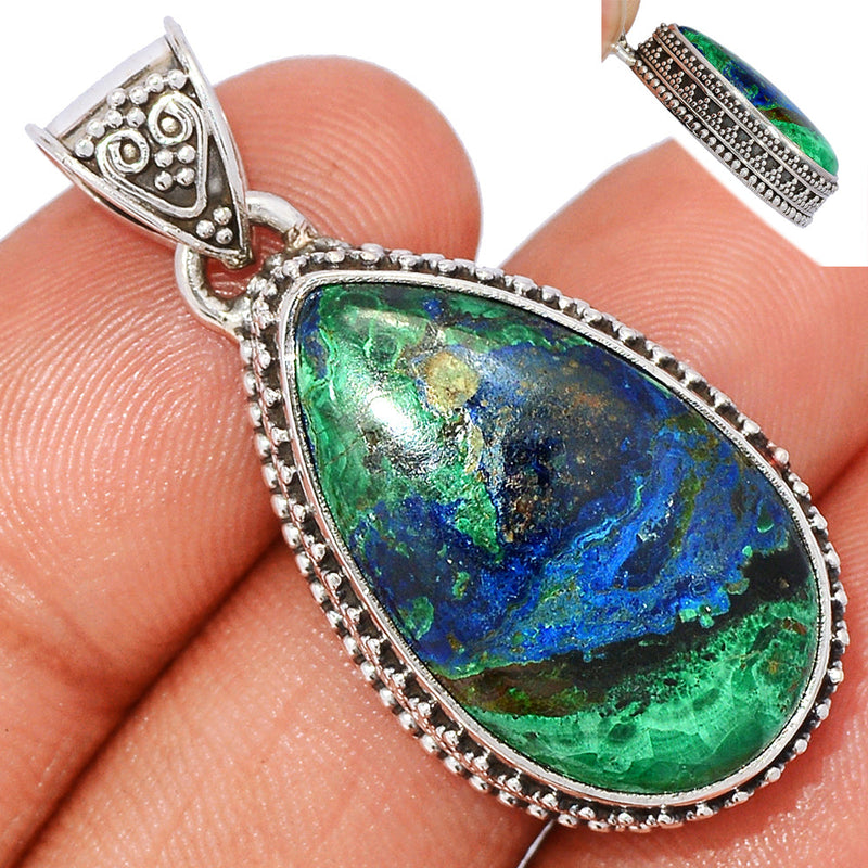 1.6" Fine Filigree - Malachite In Azurite Pendants - MAZP1139