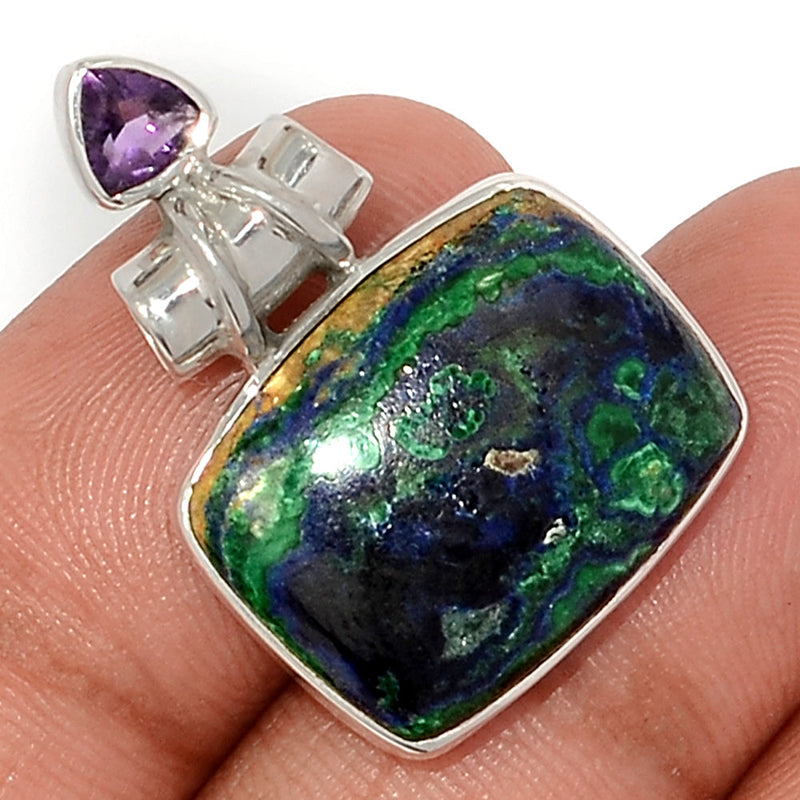 1.2" Malachite In Azurite & Amethyst Pendants - MAZP1150