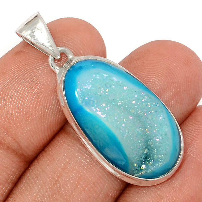 1.5" Marine Blue Aura Druzy Pendants - MBDP299