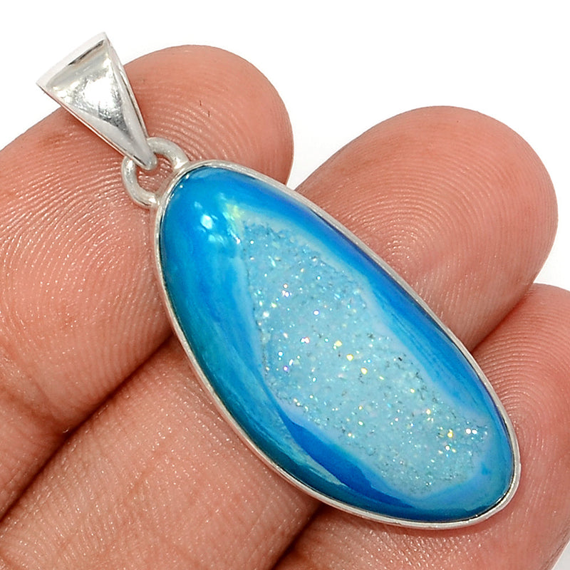 1.6" Marine Blue Aura Druzy Pendants - MBDP302