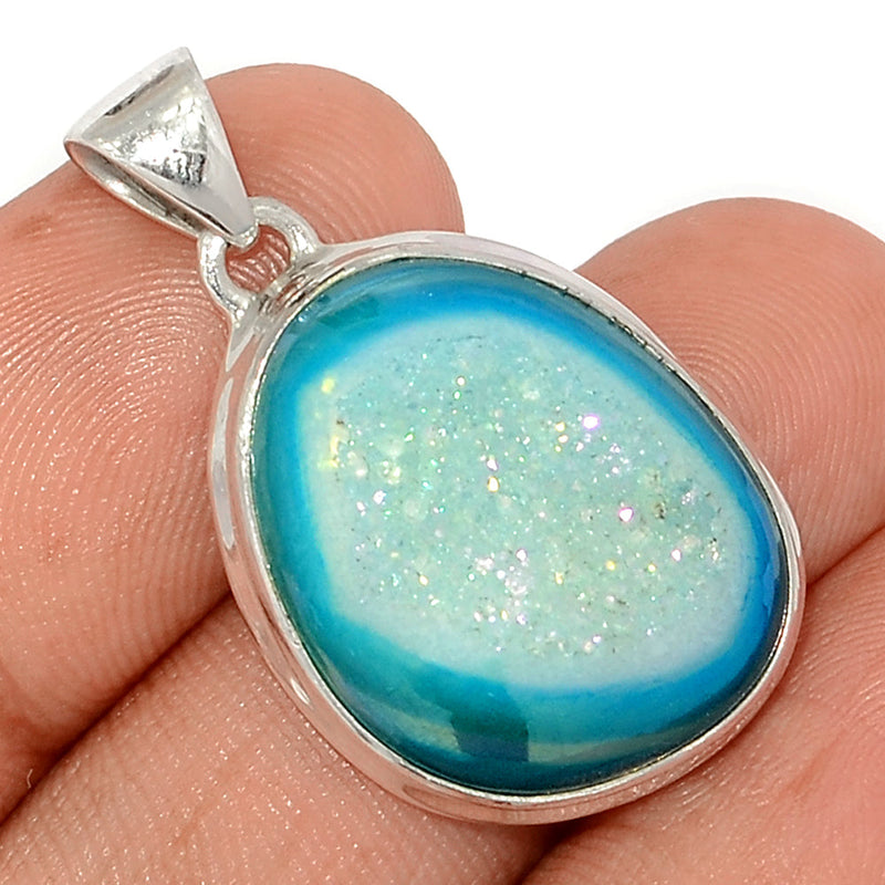 1.3" Marine Blue Aura Druzy Pendants - MBDP308