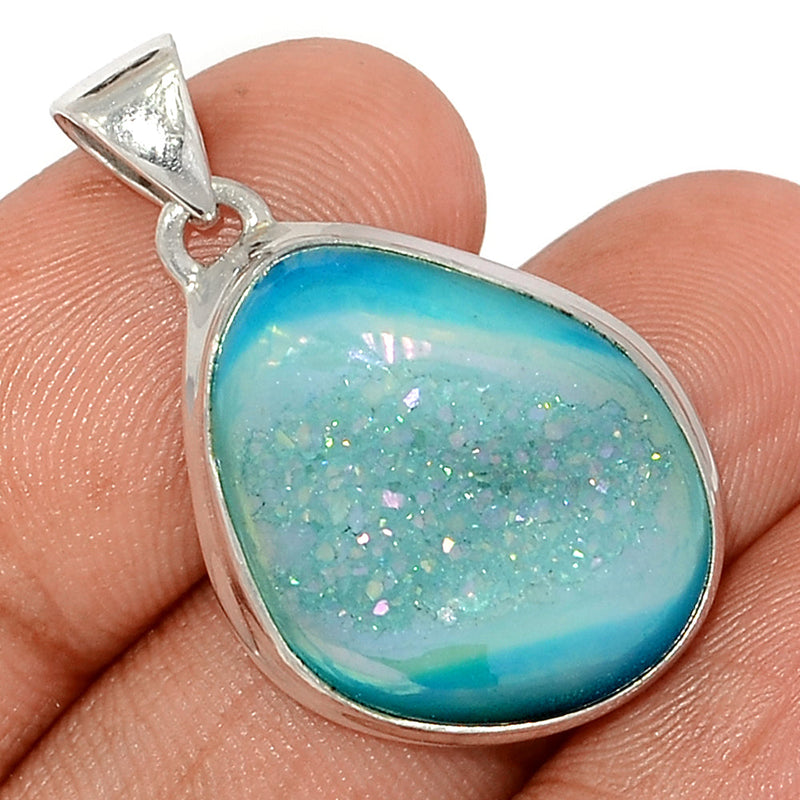 1.3" Marine Blue Aura Druzy Pendants - MBDP313