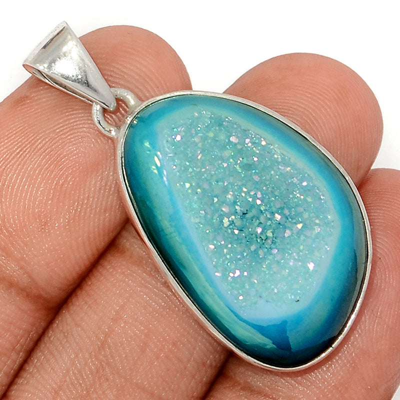 1.6" Marine Blue Aura Druzy Pendants - MBDP320