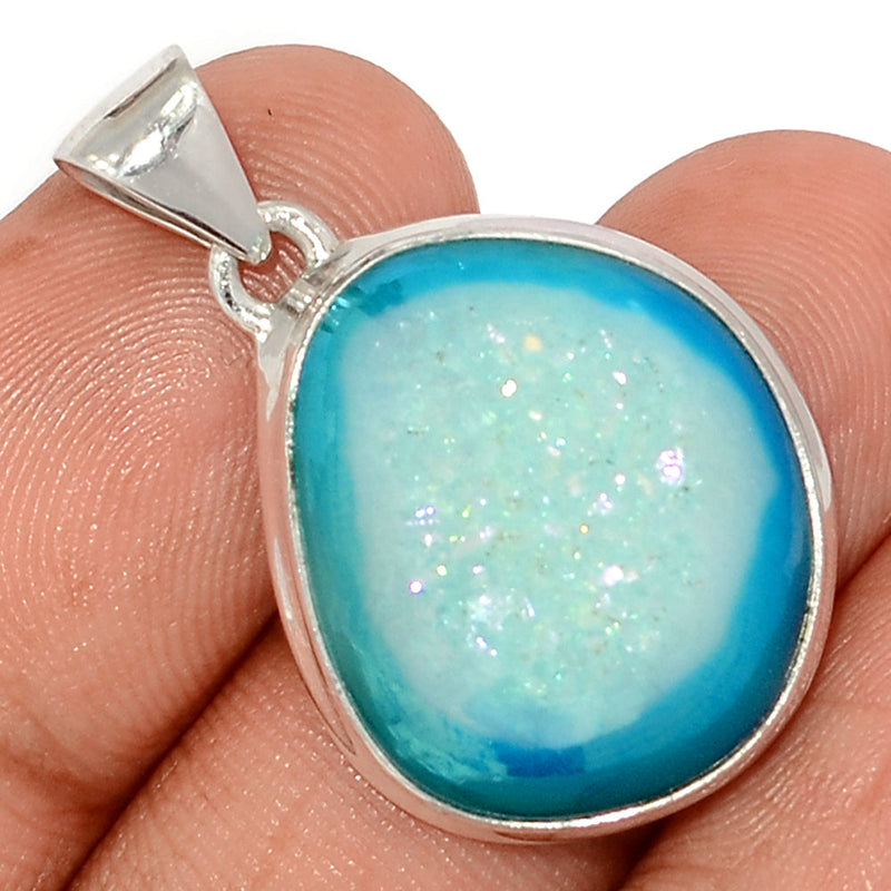 1.2" Marine Blue Aura Druzy Pendants - MBDP324