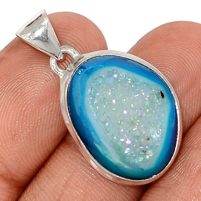 1.2" Marine Blue Aura Druzy Pendants - MBDP325