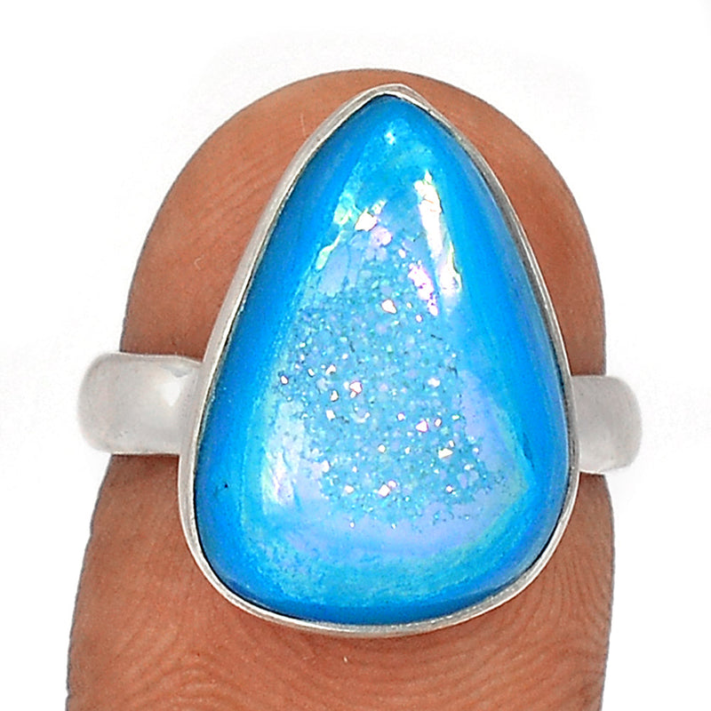 Marine Blue Aura Druzy Ring - MBDR207