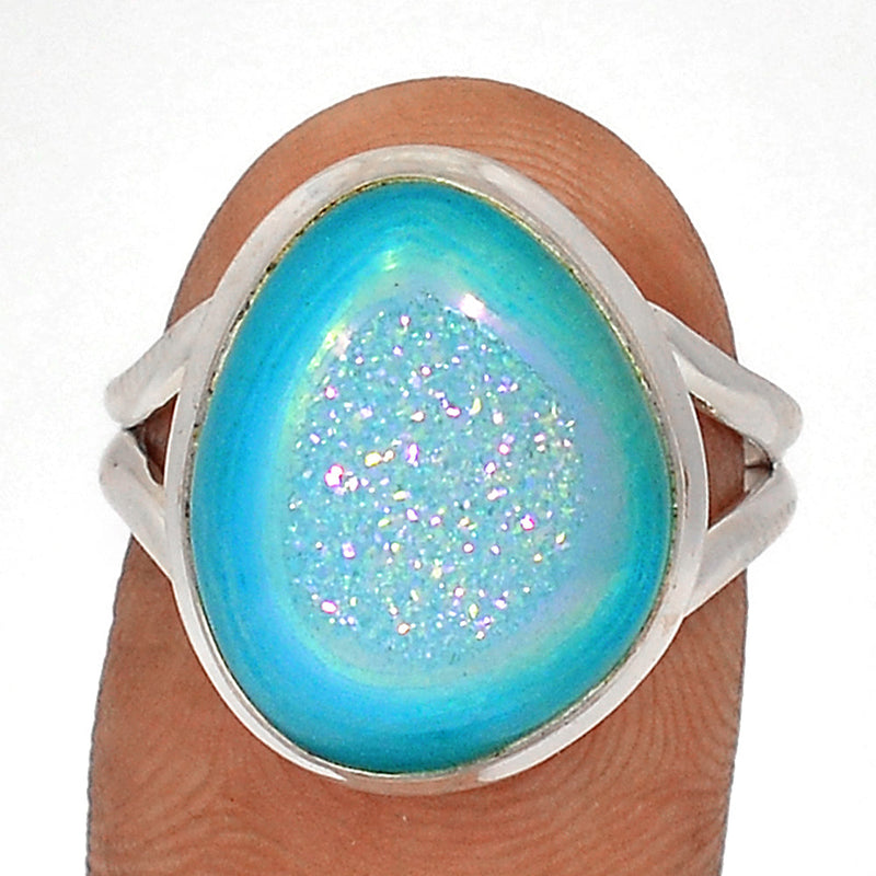 Marine Blue Aura Druzy Ring - MBDR209