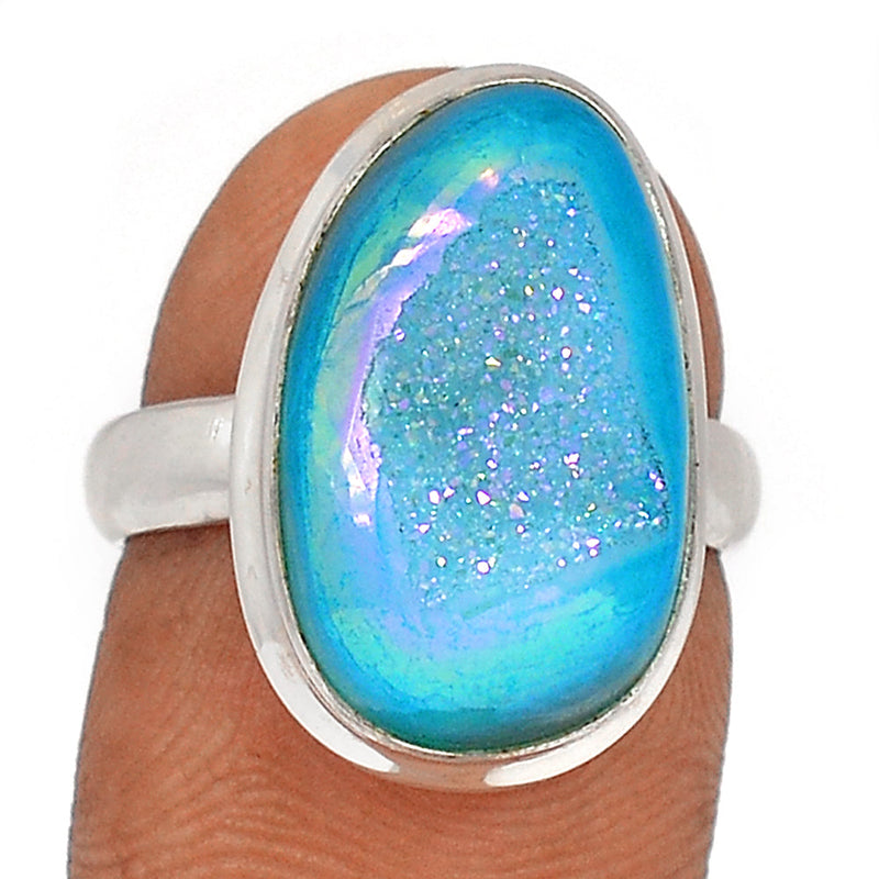 Marine Blue Aura Druzy Ring - MBDR211