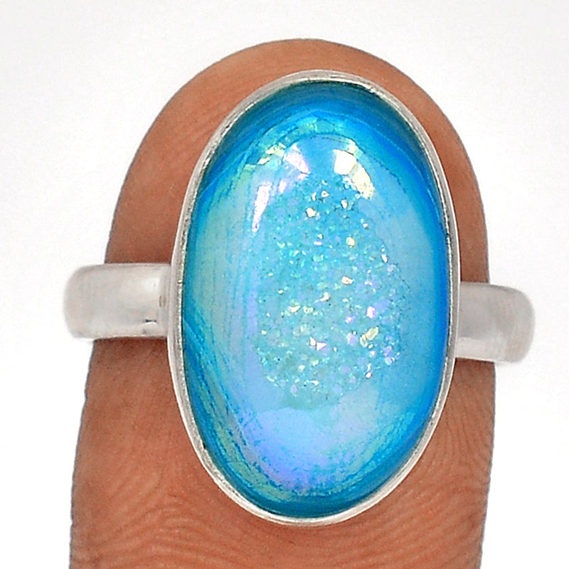 Marine Blue Aura Druzy Ring - MBDR212