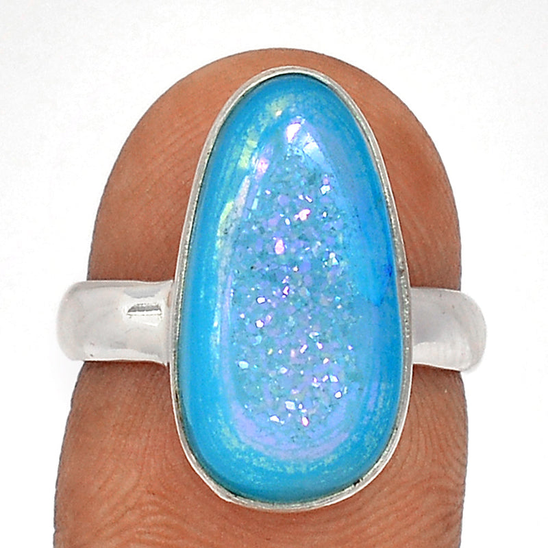 Marine Blue Aura Druzy Ring - MBDR213