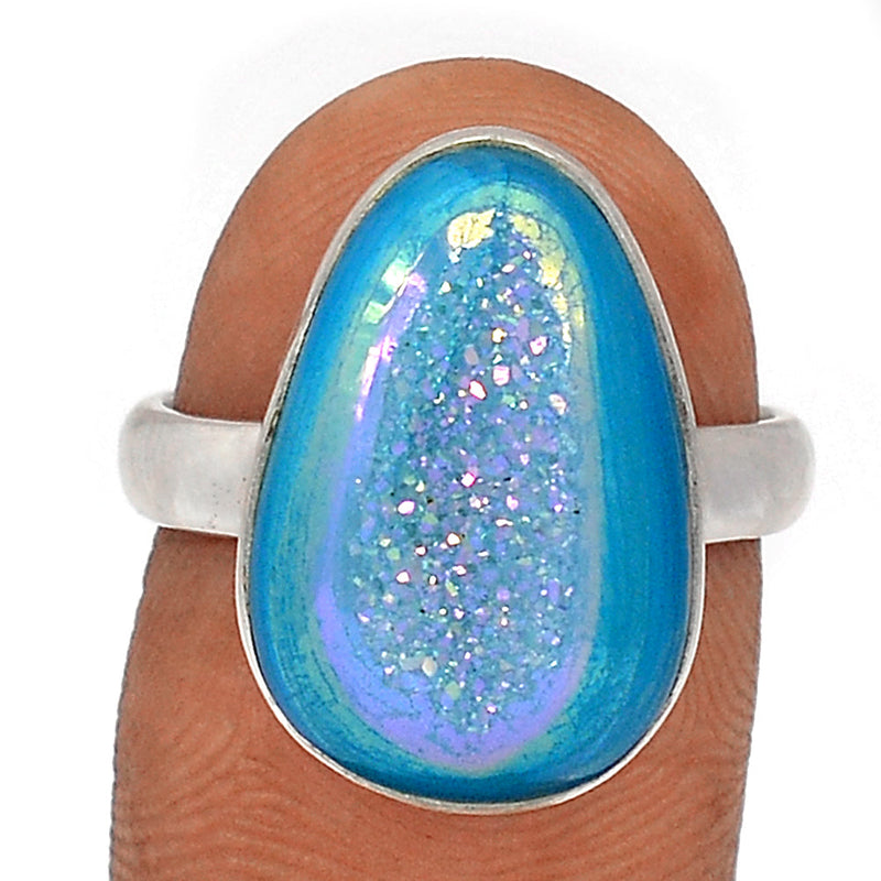 Marine Blue Aura Druzy Ring - MBDR214