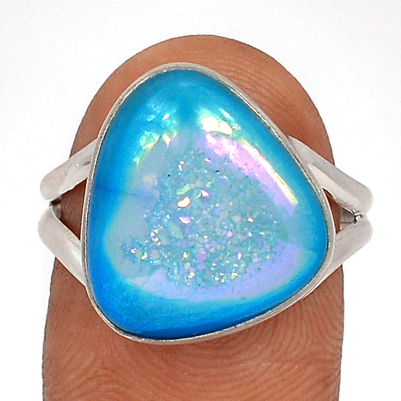 Marine Blue Aura Druzy Ring - MBDR215