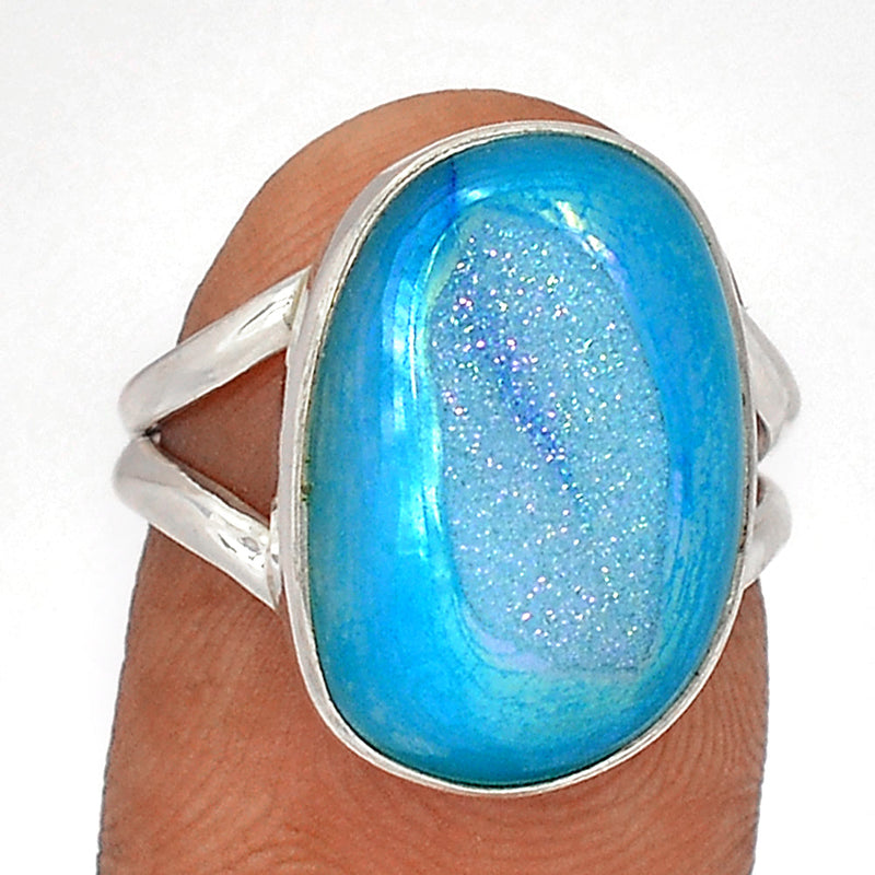 Marine Blue Aura Druzy Ring - MBDR216