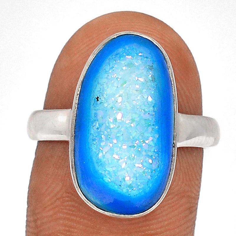 Marine Blue Aura Druzy Ring - MBDR220