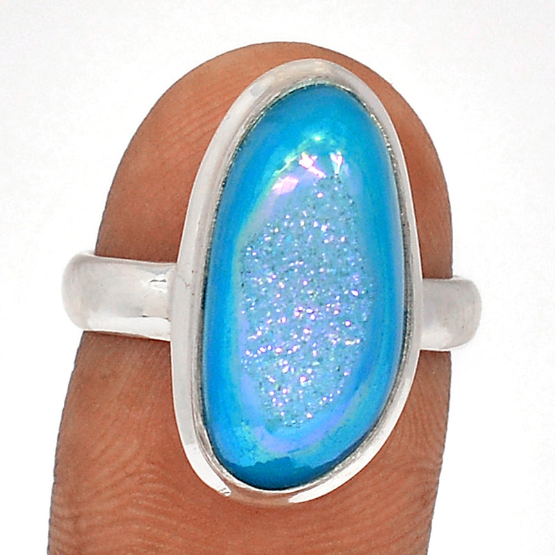 Marine Blue Aura Druzy Ring - MBDR221