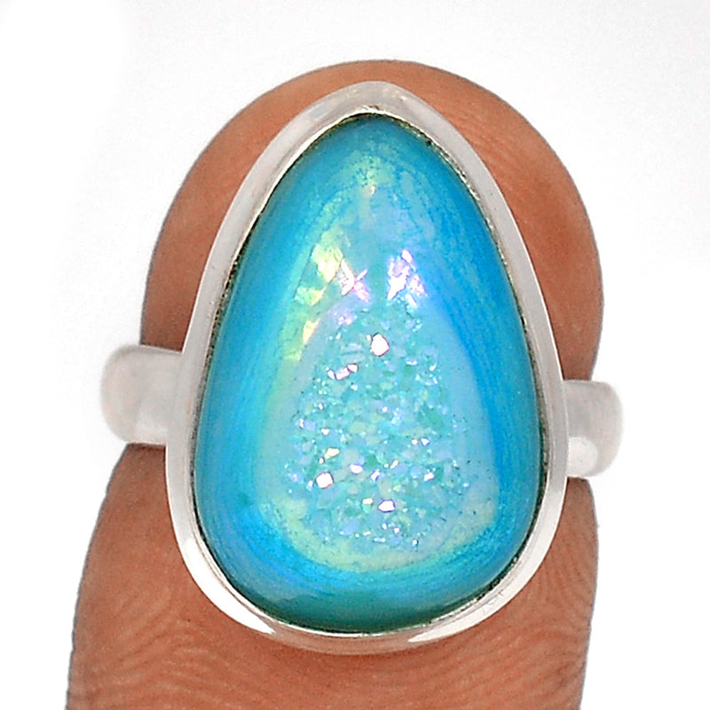 Marine Blue Aura Druzy Ring - MBDR222