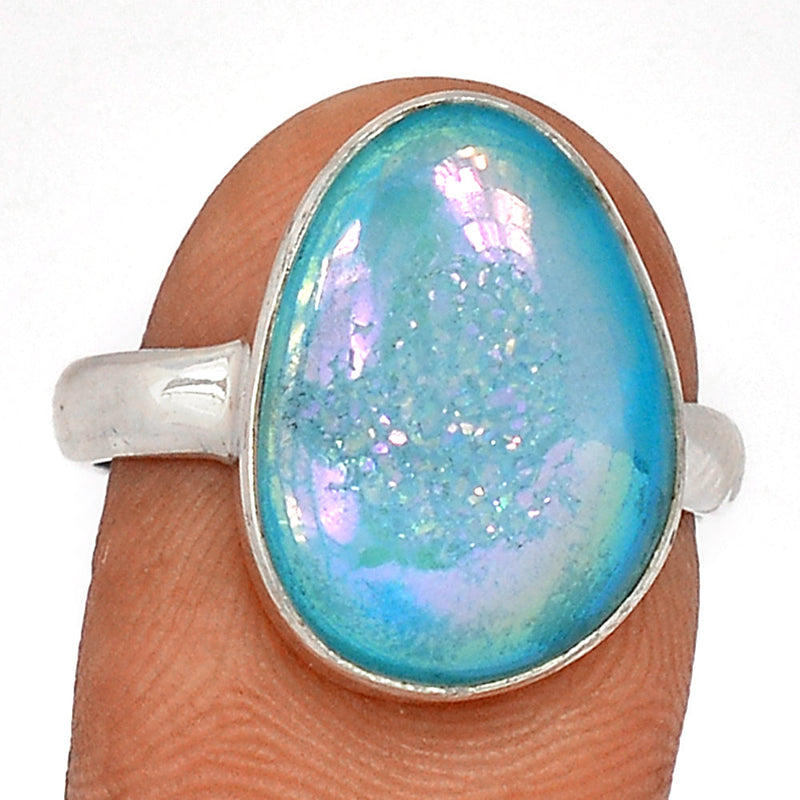 Marine Blue Aura Druzy Ring - MBDR225