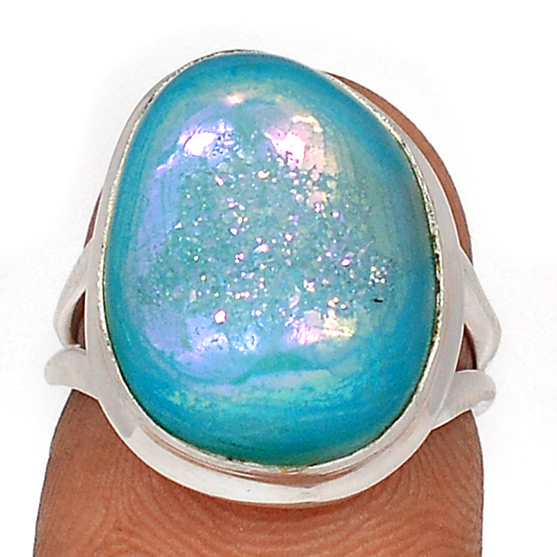 Marine Blue Aura Druzy Ring - MBDR227