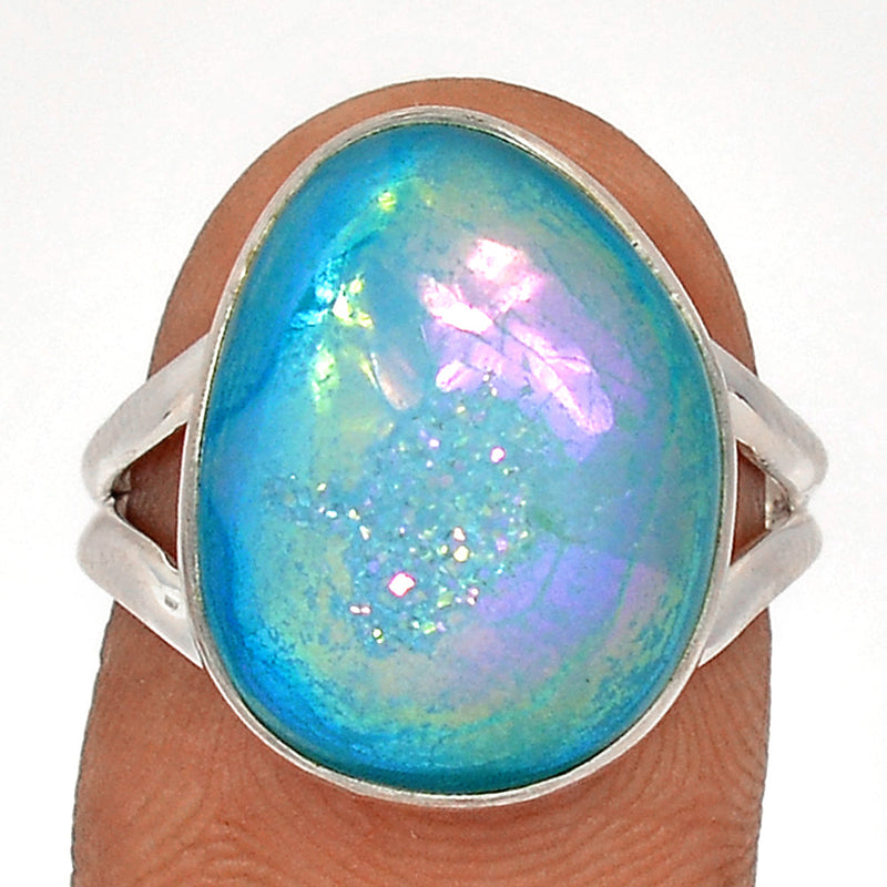 Marine Blue Aura Druzy Ring - MBDR228