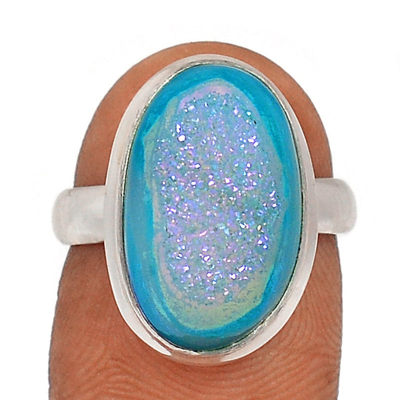 Marine Blue Aura Druzy Ring - MBDR230