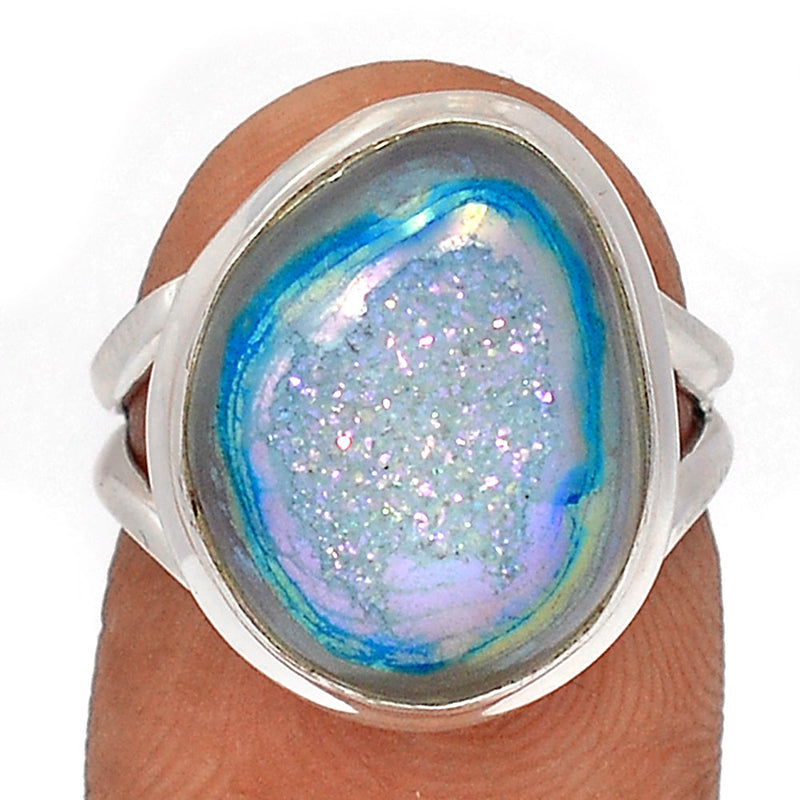 Marine Blue Aura Druzy Ring - MBDR233