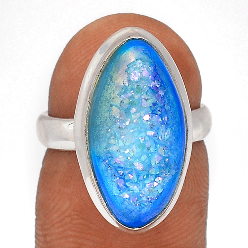 Marine Blue Aura Druzy Ring - MBDR234