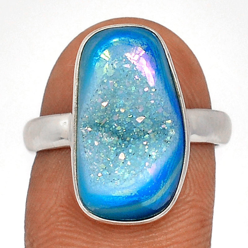 Marine Blue Aura Druzy Ring - MBDR236