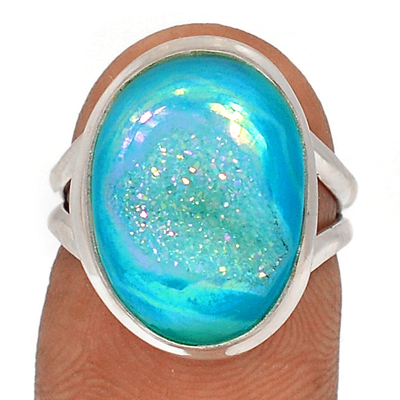 Marine Blue Aura Druzy Ring - MBDR237