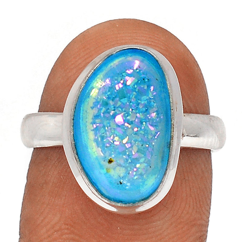 Marine Blue Aura Druzy Ring - MBDR238